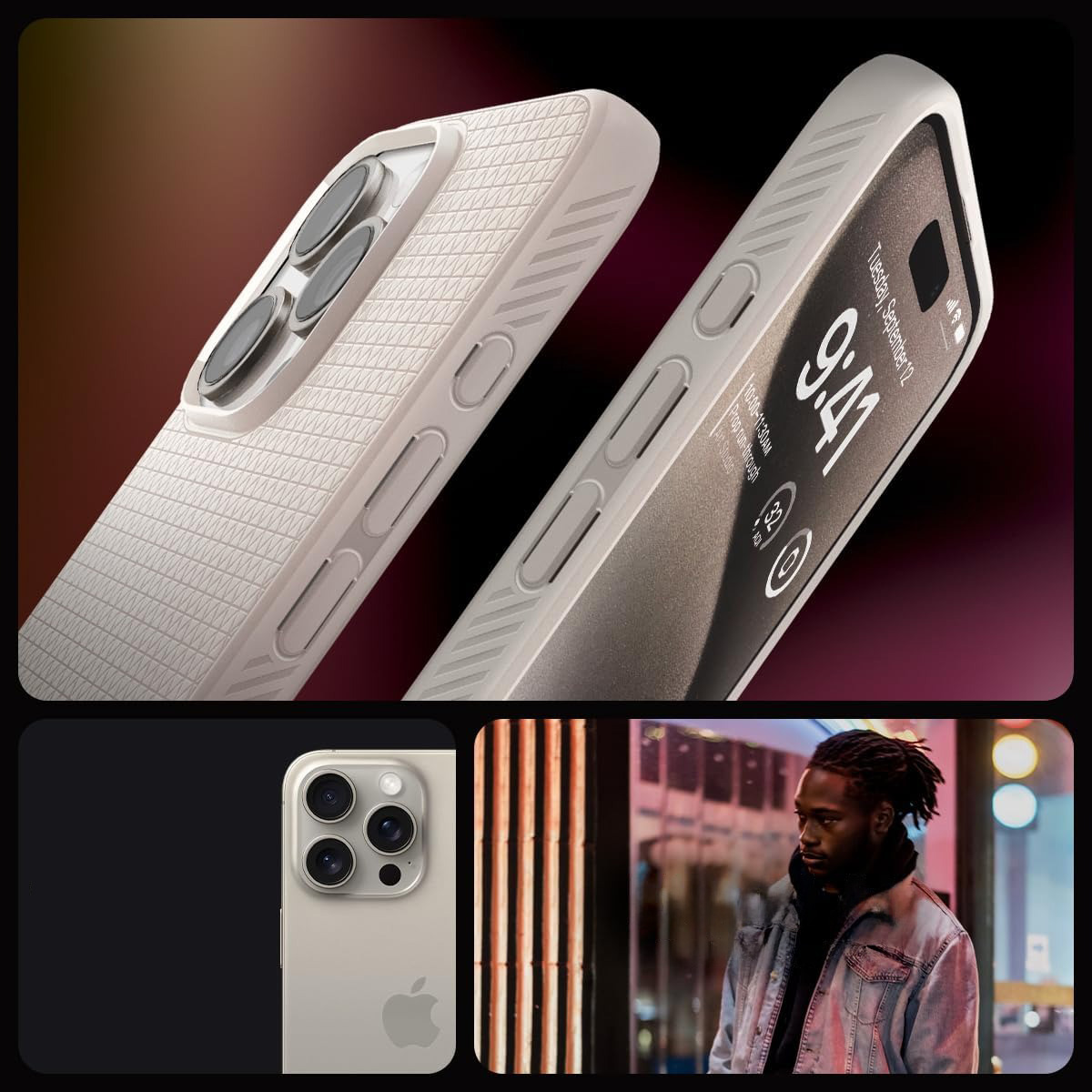 Etui Spigen Liquid Air do Apple iPhone 15 Pro, beżowe